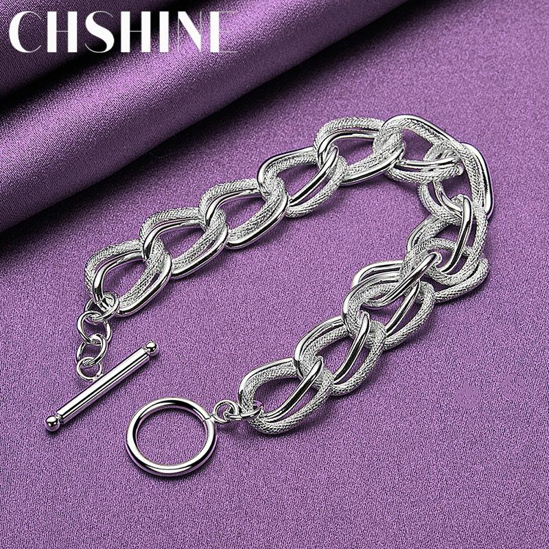 CHSHINE 925 стерлингового серебра гладкий матовый двойной браслет цепи модный шарм свадебная вечеринка высокое качество для женщин ювелирные изделия