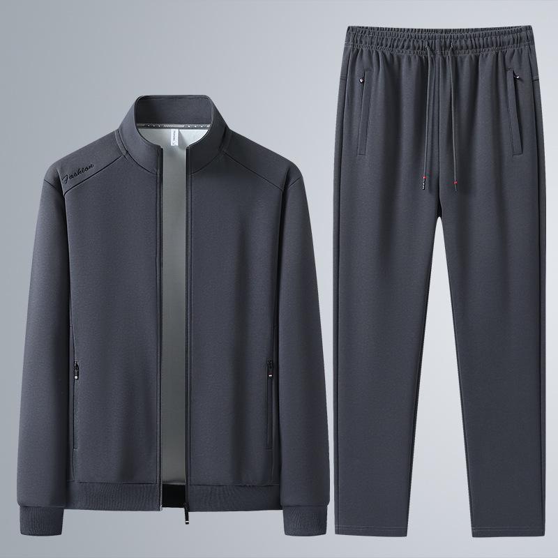 Мужской хлопковый спортивный костюм: Свитшот и кардиган с воротником-стойкой на весну/осень, повседневный свободный крой, комплект из двух предметов для среднего и пожилого возраста