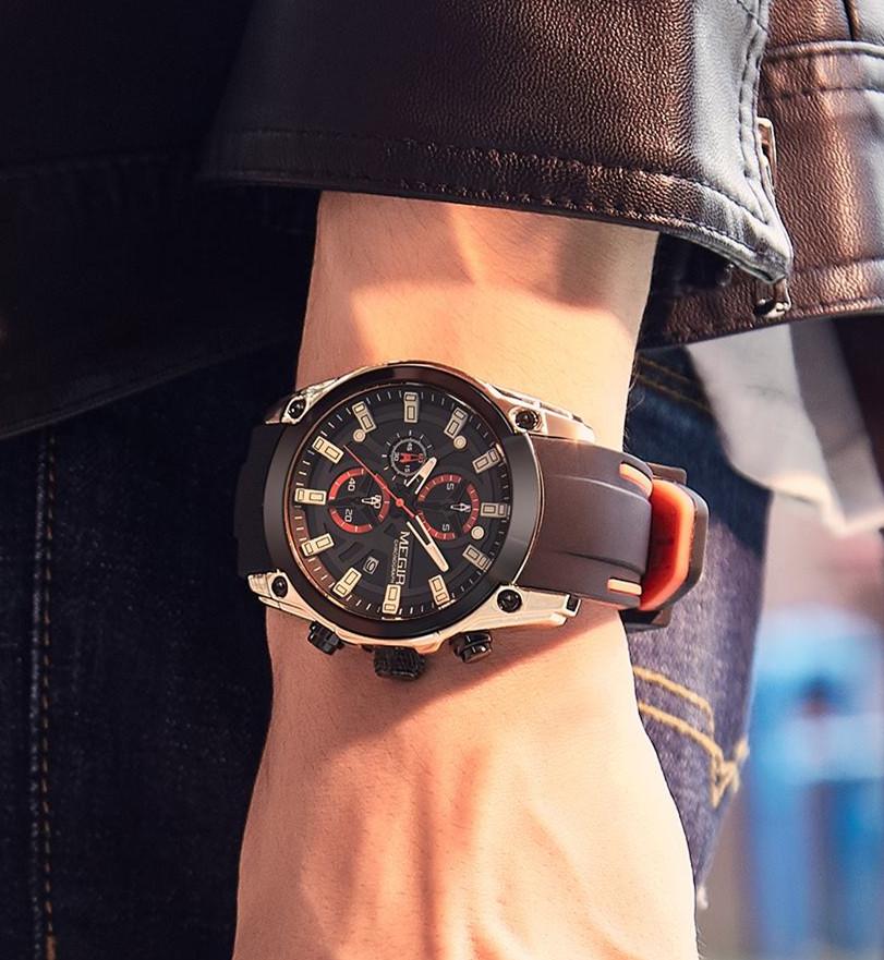 Мужские кварцевые часы с датой в спортивном стиле от бренда MEGIR