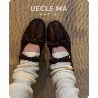 Овчина~ Кожаные французские балетки женские на мягкой подошве с юбкой Туфли Мэри Джейн в стиле ретро Туфли на плоской подошве с бантом