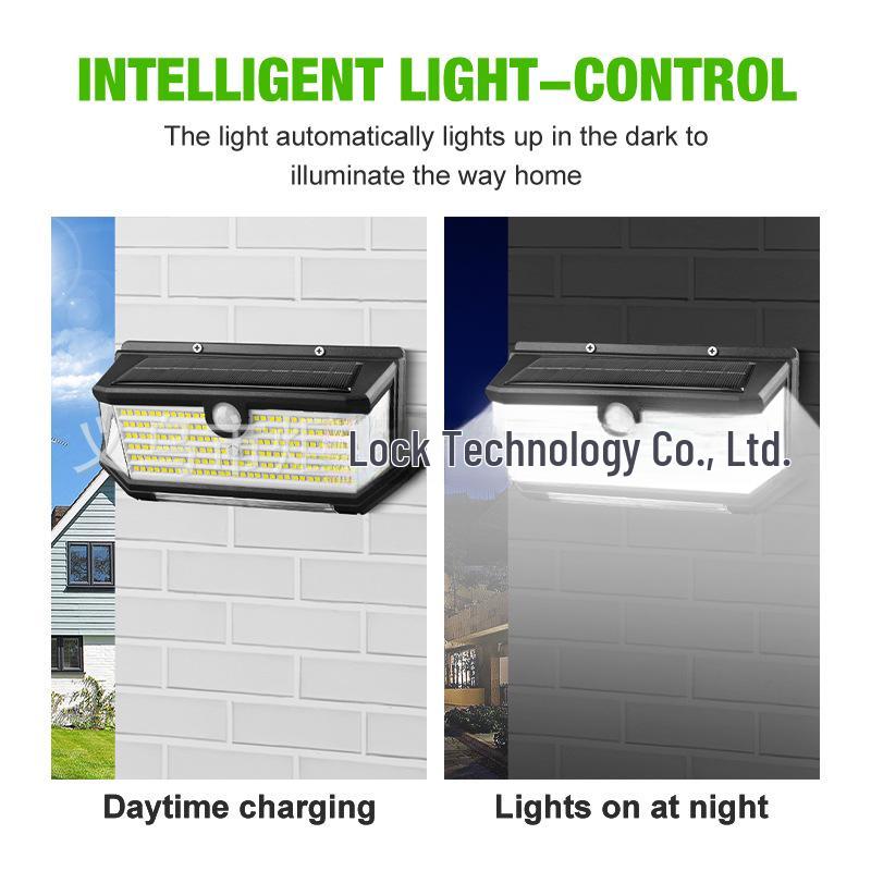 218-светодиодный настенный светильник на солнечной батарее с датчиком движения - Водонепроницаемый, пятисторонний дизайн с красным и синим миганием