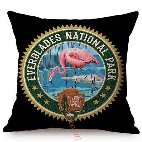 Famous National Park Vintage Poster Style Home Decoration Cushion Cover Yak Flamingo Forest Cotton Linen Sofa Chair Pillow Cases