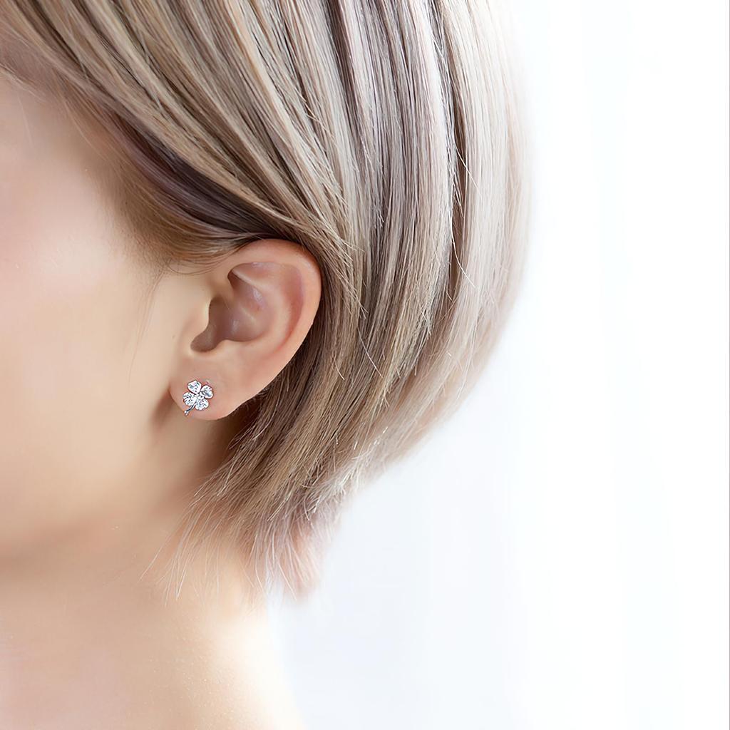Earrings for Popular Four Leaf 925 Birthday Gift Non-pierced Women, Earrings, Clover, Silver, Painless, MIYEKI, Luxury, Lucky, Cute, Anniversary,