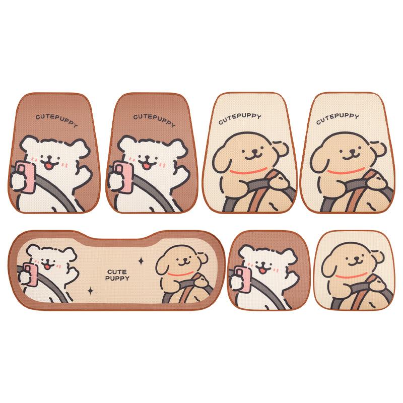 Cute Cartoon Couple Line Puppy Car Cushion Four Season Universal Vehicle Seat Backrest Support Breathable Comfortable Auto Seat
