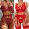 3 Piece Garter Belt Lingerie Sexy Costume Exotic Babydoll Delicate Lingeries Embroidered Bra Panty Underwear Sets With Leg Rings