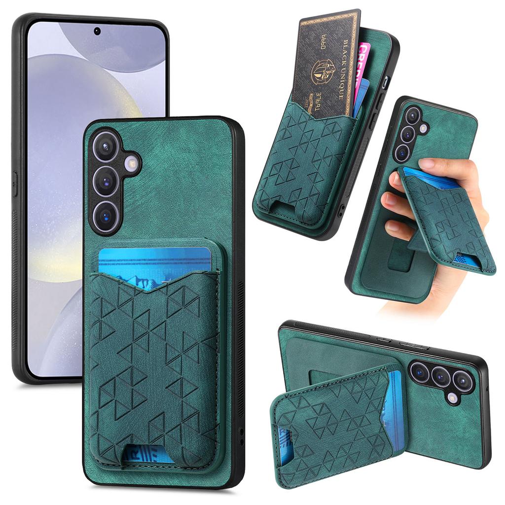 For Samsung Galaxy S25 Case Imprinted Pattern Card Holder Kickstand Leather Back Cover