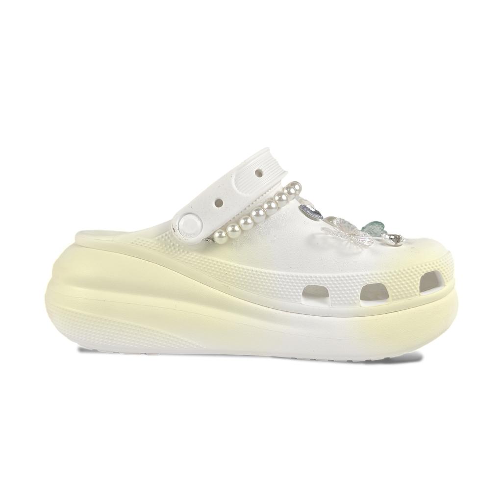 Crocs Crush Clog EVA Moldy Cheese Decorative Buckle Hand Painted Graffiti Casual Fashion Versatile Hole Shoes Unisex White