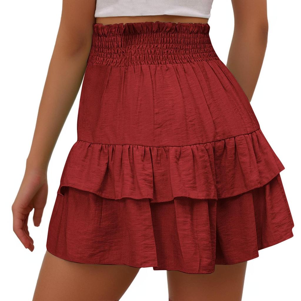 Womens Summer High Waist Ruffle Skirt Cute Flowy Skirt Casual Comfy Elastic Shorts Wrap Beach Shorts