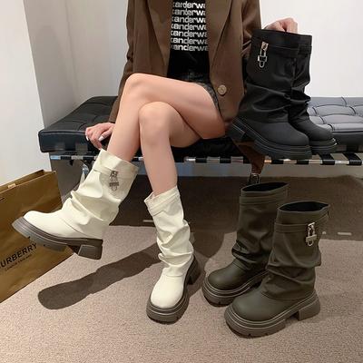 [Странный эстетизм] Ботинки на толстой подошве со скрытой платформой, увеличивающей рост, для женщин, новинка осени 2025 года, милые и крутые, в стиле Spice Girls, с широким голенищем, универсальные
