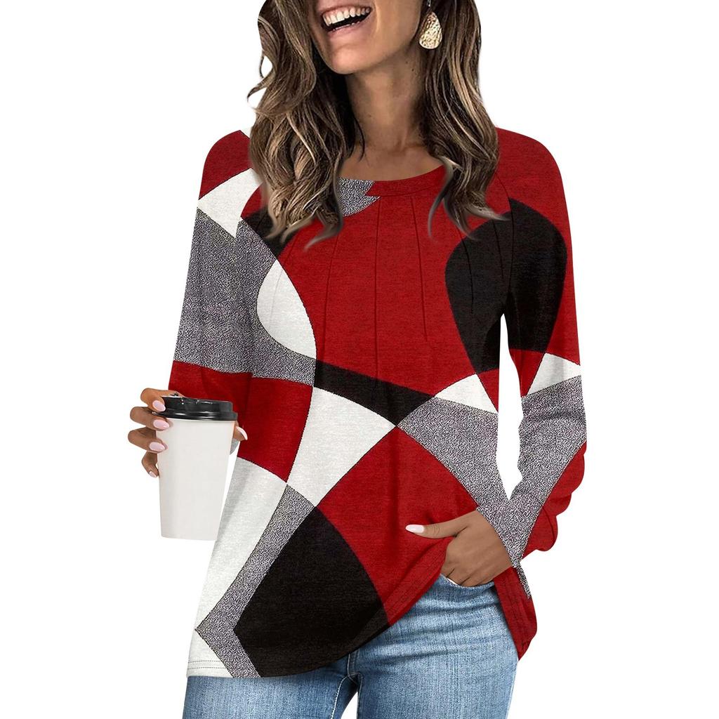 Женская футболка-туника, топы, повседневная блузка с длинным рукавом, свободная футболка, базовый топ с круглым вырезом