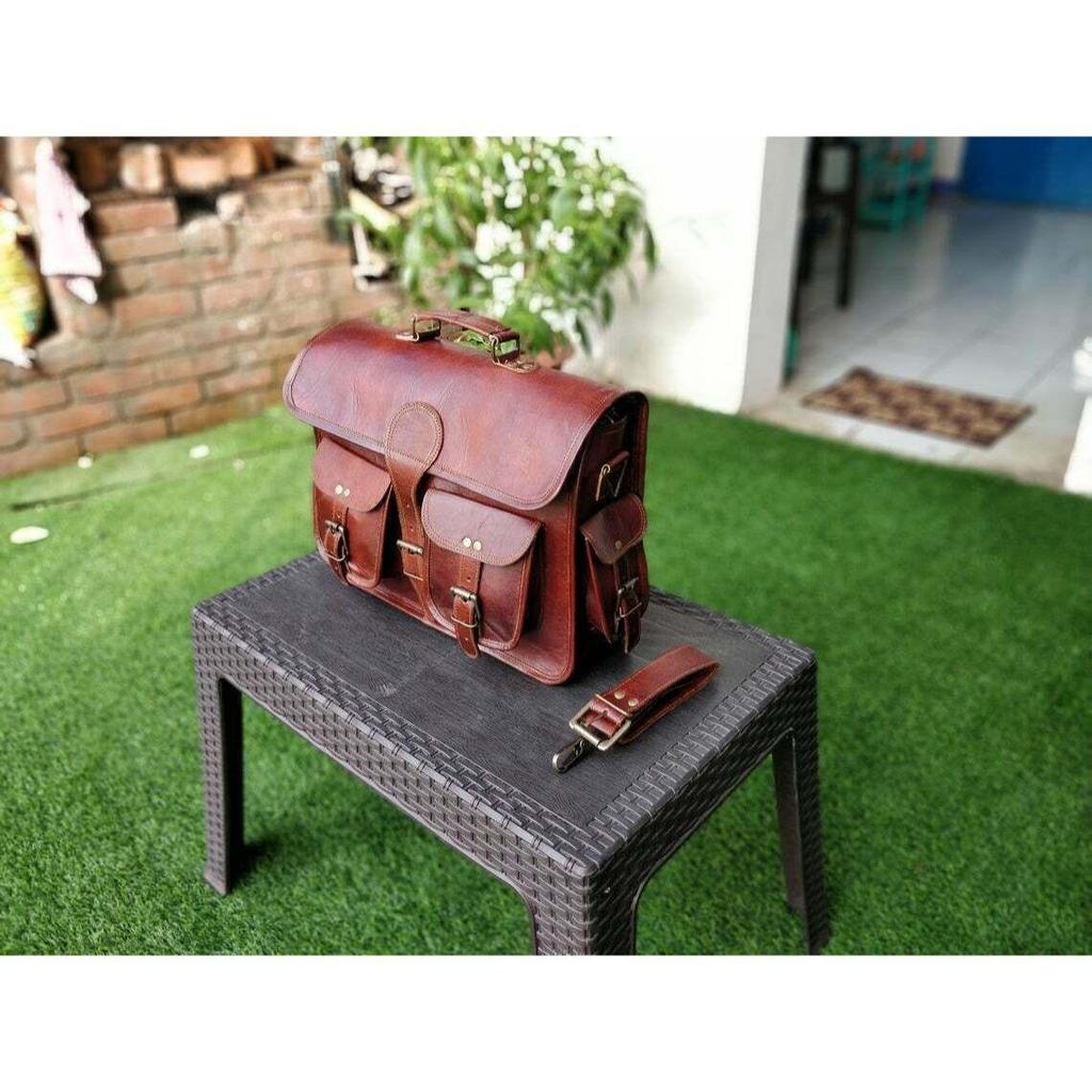 Новая большая мужская компьютерная сумка из настоящей винтажной коричневой кожи через плечо для ноутбука