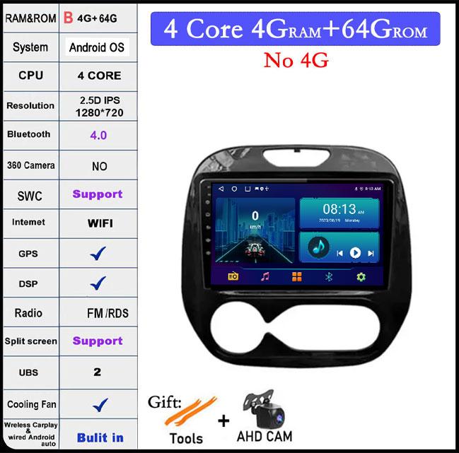 9 дюймов Для Renault Kaptur Captur 2016 2017 2018 2019 Android 14 Автомагнитола Мультимедийный GPS-плеер Стерео Carplay WIFI BT