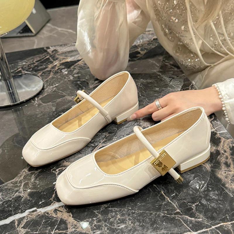 Женские туфли Мэри Джейн, новые модные элегантные туфли с квадратным носком, для банкета, вечеринки, с неглубоким носком, на низком каблуке, на плоской подошве для женщин