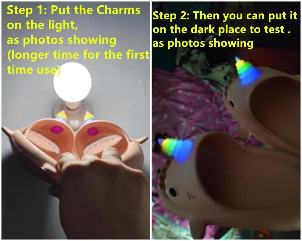 Fashion 1Pair DIY Shoes Charms Night Glowing Lantern Unicorn Cute Strawberry Fins Accessories For Shark Slippers