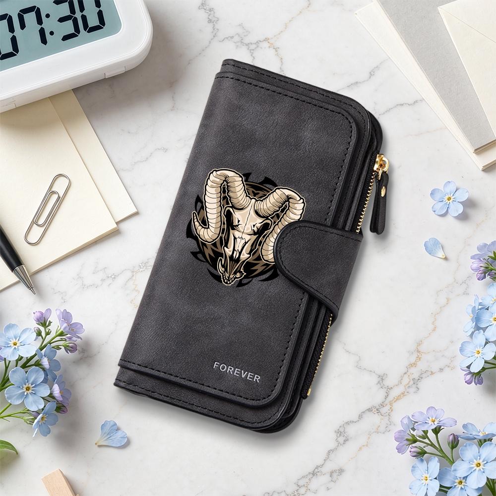 Vintage Goat Skull Long Wallet PU Leather Purse Multifunction Multi Card Slots Casual Fashion Forevery Gift