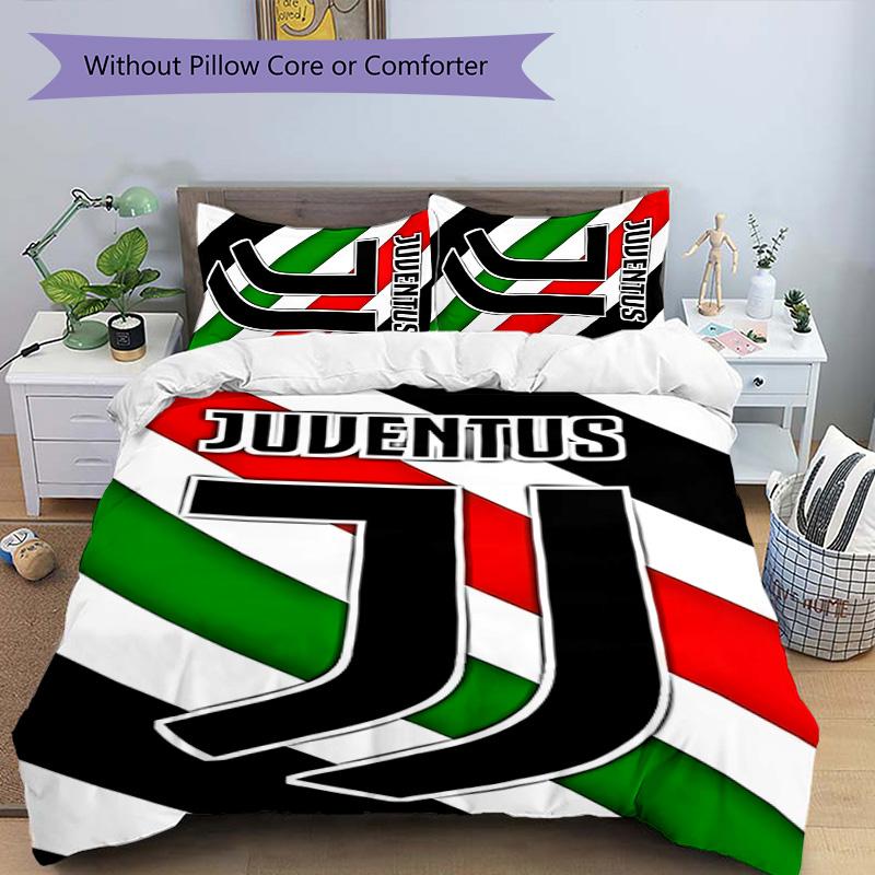 3pcs Juventus FC logo pattern bedding set duvet cover set includes duvet cover &pillowcases,perfect all season bedroom decoration&gift