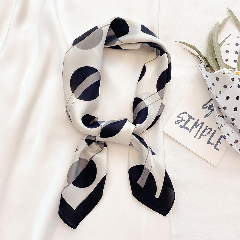 Polka Dot Korean-Style Versatile Silk Scarf for Women Square Scarf Ideal for Students & Professionals – Spring-Autumn Decorative Accessory