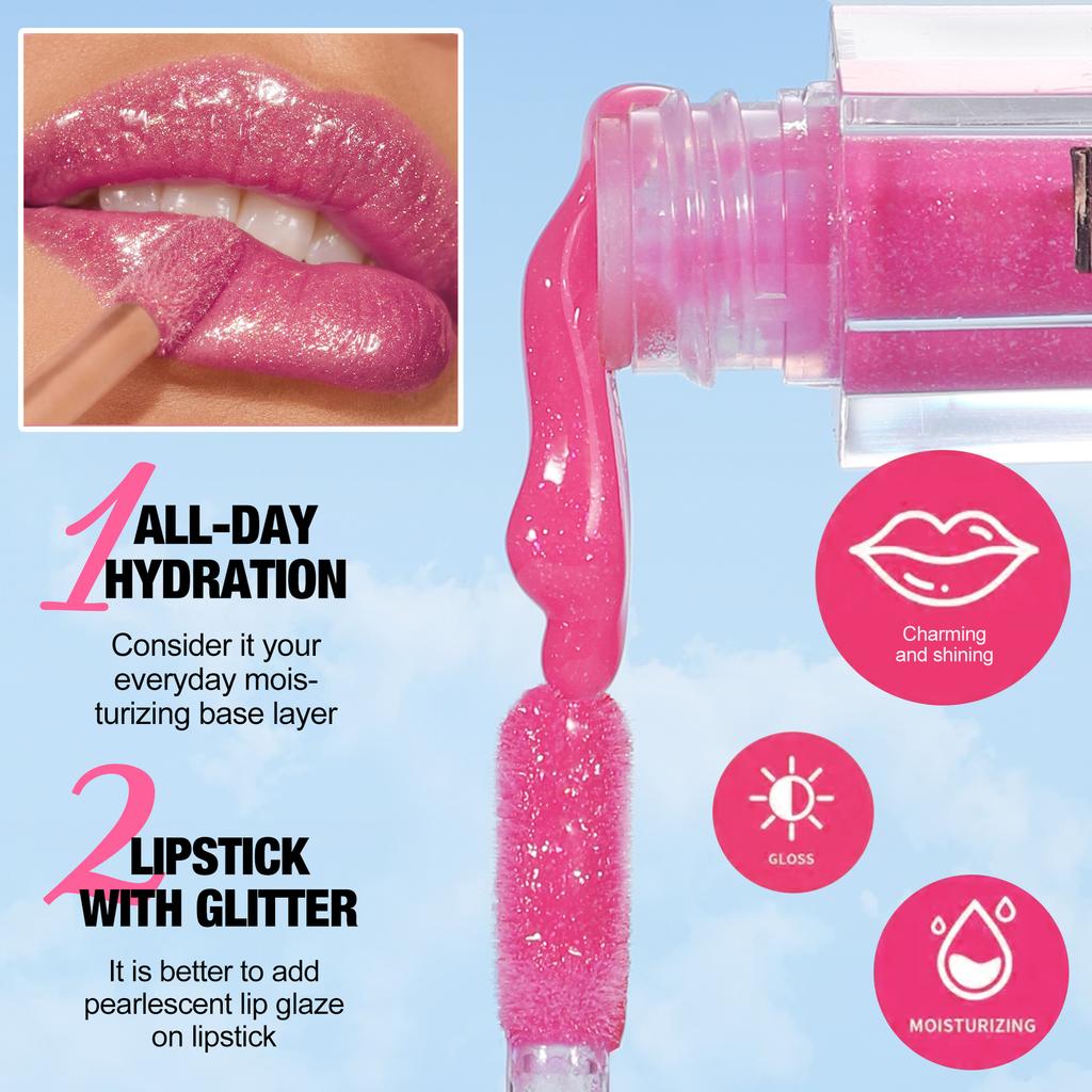 Hydrating Matte Glitter Liquid Lip Gloss , Moisturizing Transparent Plumping Lip Gloss, Tinted for Lip Care and Dry Lip,Glow Oil