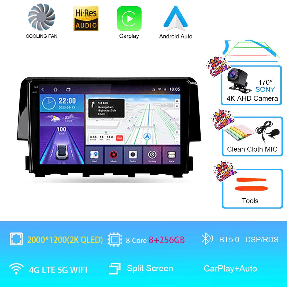 Автомобильный радиоприемник 9 дюймов навигатор для Honda Civic 2015-2022 Мультимедийный видеоплеер GPS навигация стерео CarPlay Android14 Bluetooth