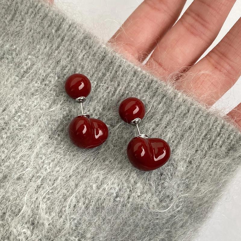 Новый модный дизайн, персонализированные винно-красные круглые универсальные геометрические серьги в форме сердца в форме сердца