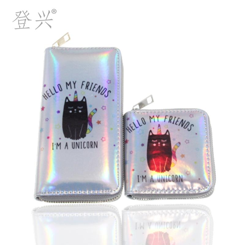 New Laser Cat Cat Rainbow PU Long Wallet, Card Bag Wallet