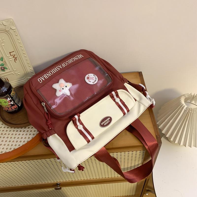 Student's Large Capacity Tutoring Bag Women's Contrast Color Stitching Shoulder Bag Crossbody Bag