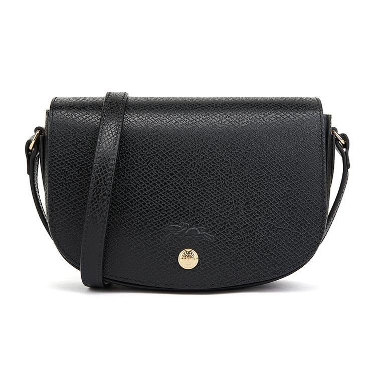 Longchamp Logo Snap Closure Leather Saddle Bag Women Shoulder Bag Black 10253HYZ001