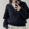 Deeptown Vintage Half Zipper Женские свитера Корейская мода Длинный рукав Вязаный пуловер Свободный Повседневный Термотрикотаж Осень