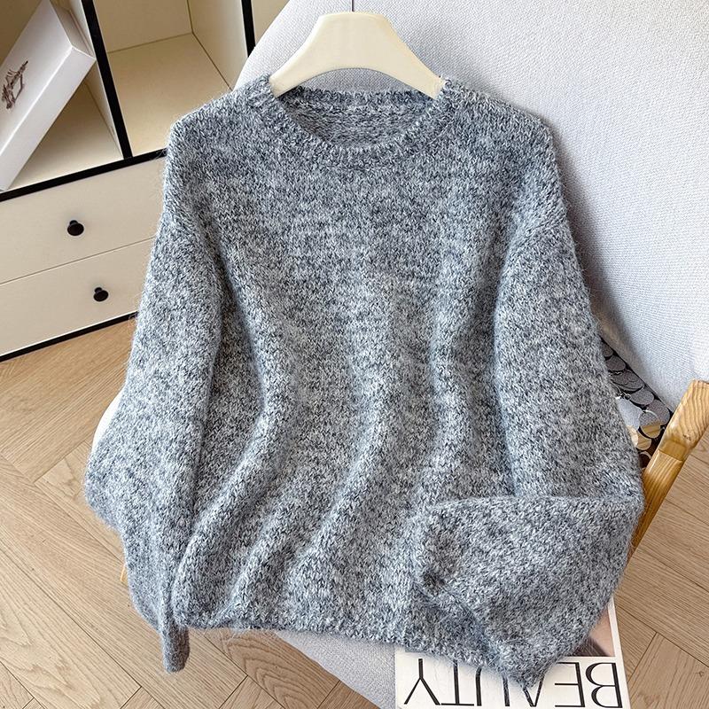 Women Soft Knit Sweater Round Neck Pullover Autumn Winter Cloud Yarn Cozy Oversized Fashion Tops