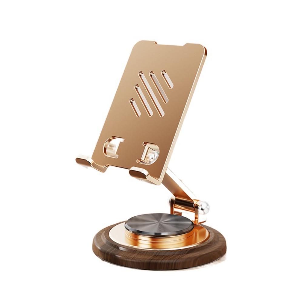 Professional Walnut Base Phone Holder Folding Metal Tablet Stand Anti Slip Universal Cell Phone Bracket Live Streaming