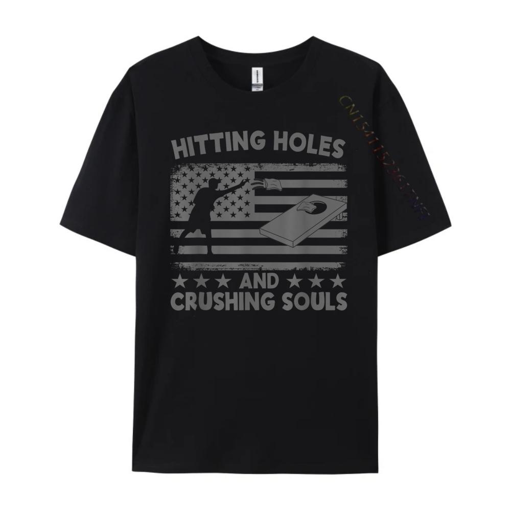 Hitting Cornholes And Crushing Souls Funny Cornhole Team White T Shirt Men Short Sleeve Tee Graphic