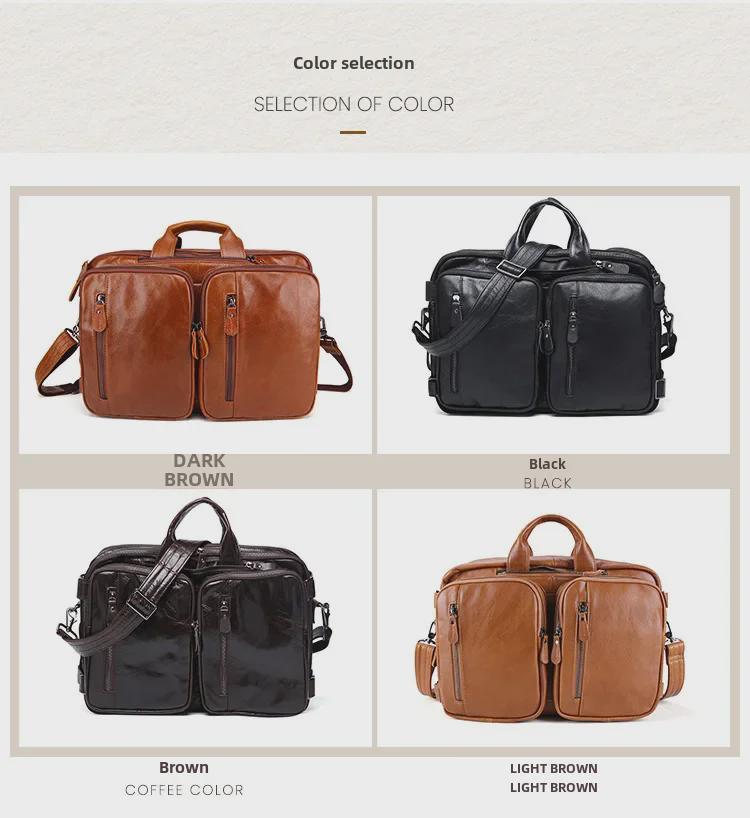 Мужской многофункциональный рюкзак из натуральной кожи и расширяемый портфель с большой вместимостью и множеством карманов