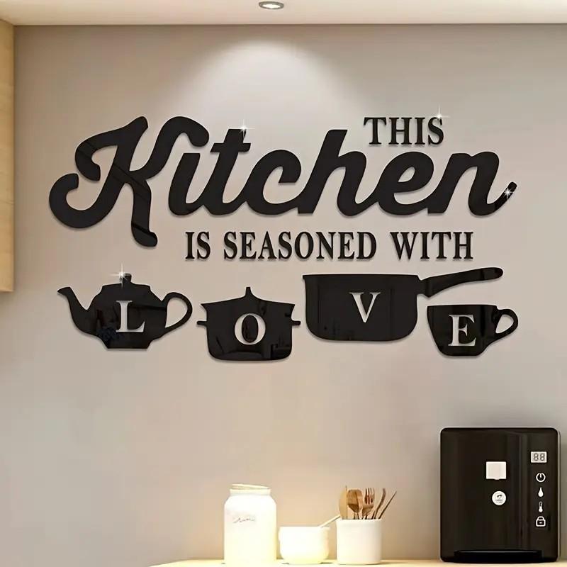 Home Kitchen Mirror Wall Stickers THIS KITCHEN IS SEASONED WITH LOVE Acrylic Wall Stickers Restaurant Home Decor