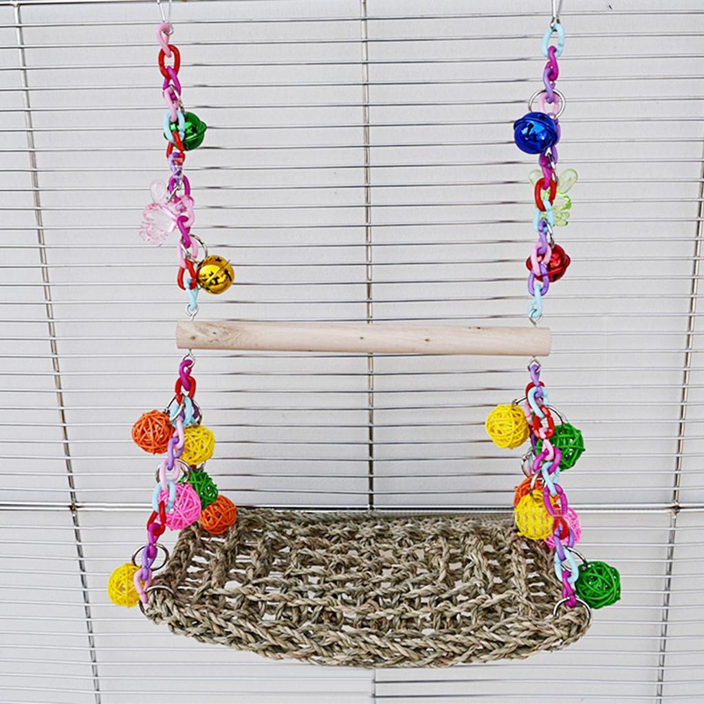 Bird Swings For Parakeets Bird Swing Conure Toys With Perch Seagrass Woven Hammock Chew Toys Cockatiel Cage Accessories For