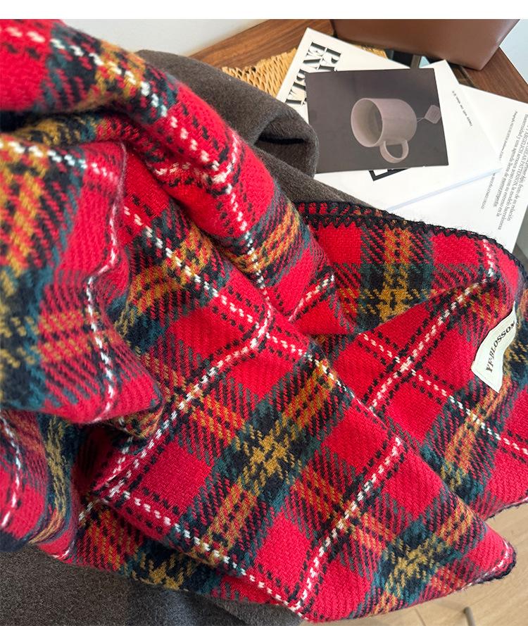 2024 Autumn/Winter Oversized Plaid Red Scarf, Unisex Christmas Shawl Neck Warmer