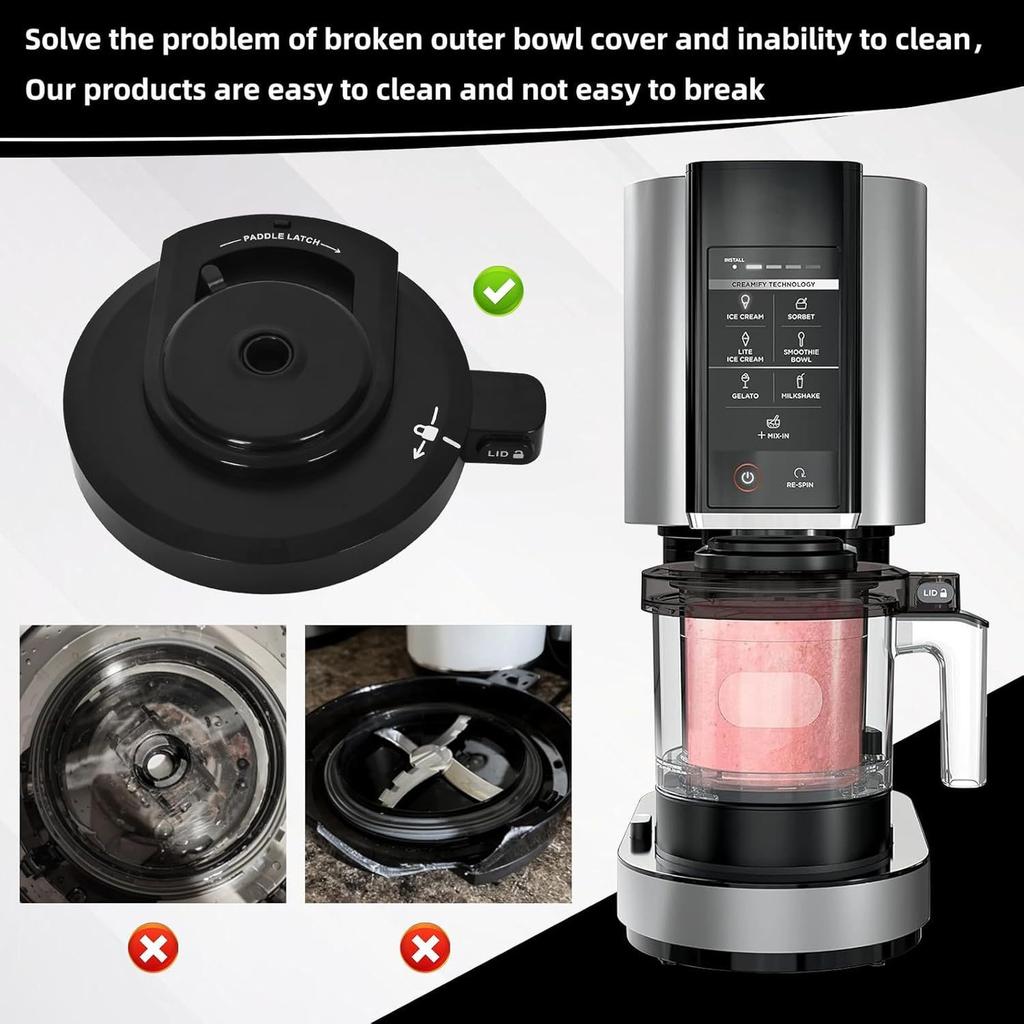 Крышка для внешней чаши NC301, Запасные части для Creami, Запасная крышка для Creami, Совместимо с сериями NC299/NC301/NC300(БЕЗ весла)