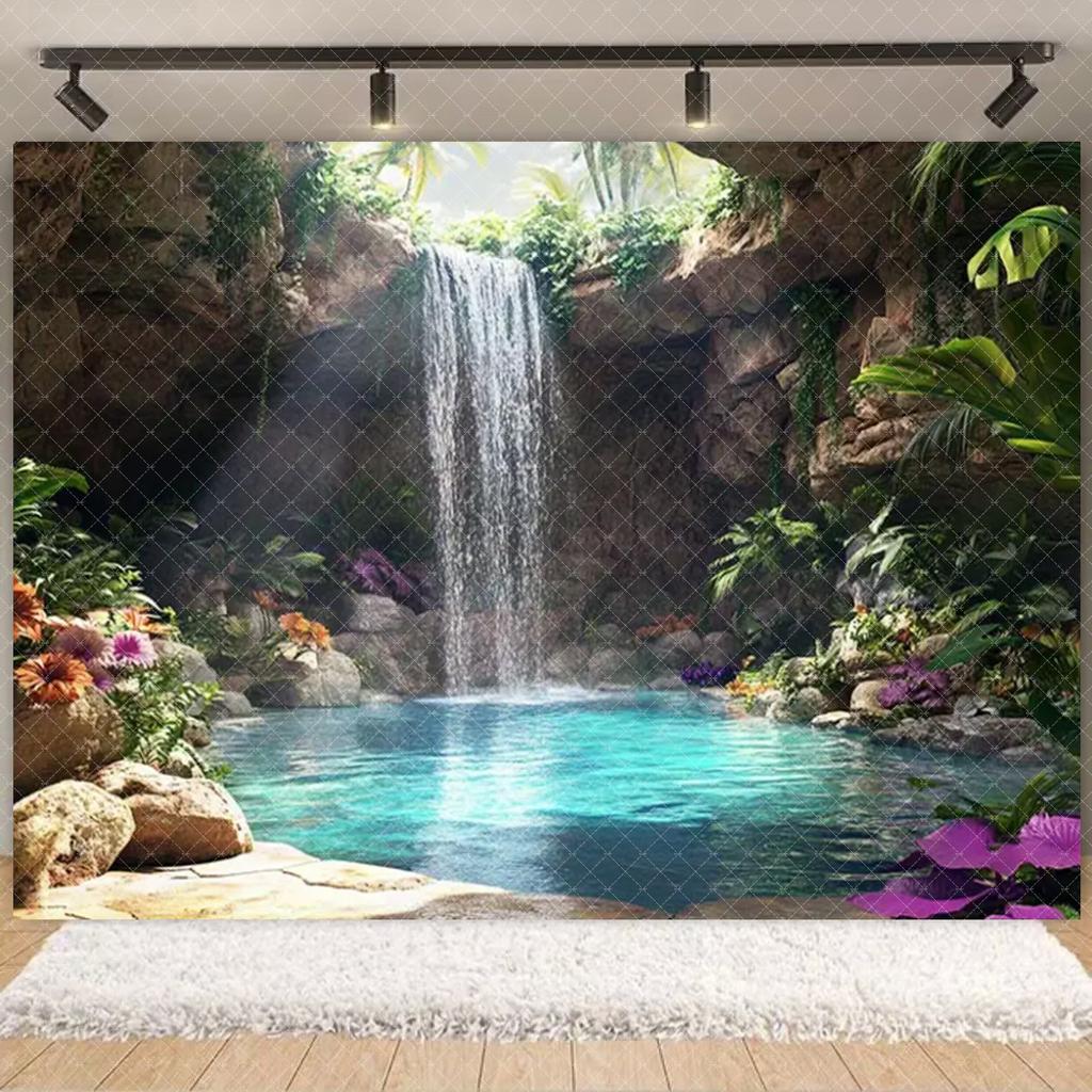 Tropical Jungle Wild Animal Backdrop Natural Green Forest Wall Hanging Tapestry Palm Trees Soaring Birds photography background