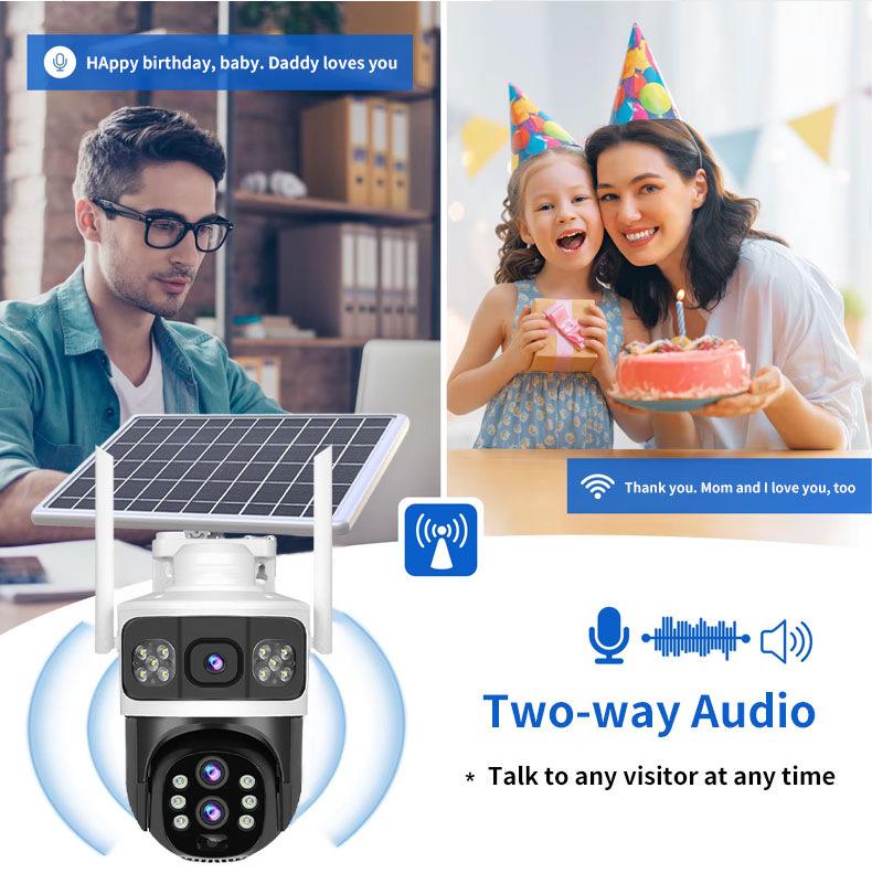 V380 4G Solar Camera with Dual-View, Triple-Lens, 10x Zoom, Low-Power, Wireless Bullet Ball Monitor