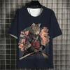 Cat Samurai Pattern T Shirt For Men Trendy Animal 3D Printed Tees Casual Short Sleeve Oversized Street T-Shirts Round Neck Tops