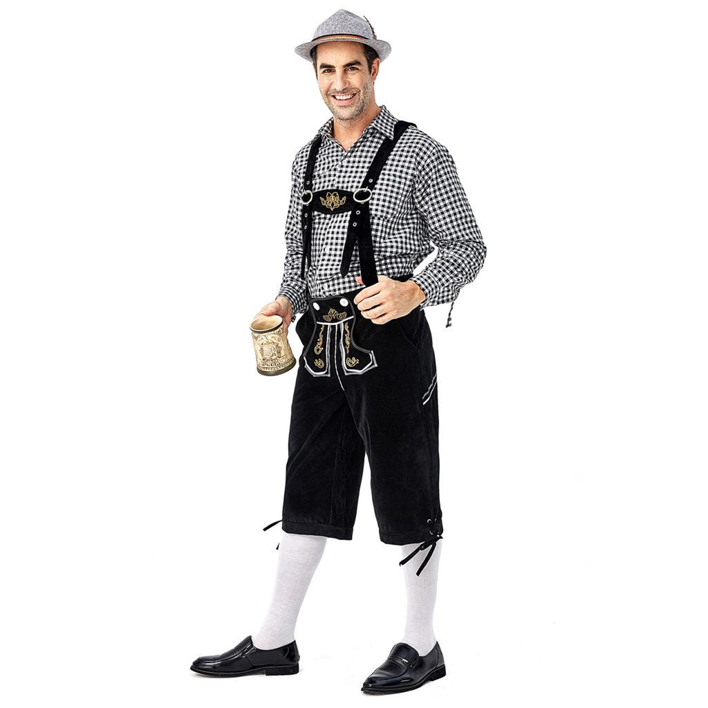 Немецкая традиционная одежда для фестиваля пива, клетчатая рубашка, костюм на подтяжках с вышивкой