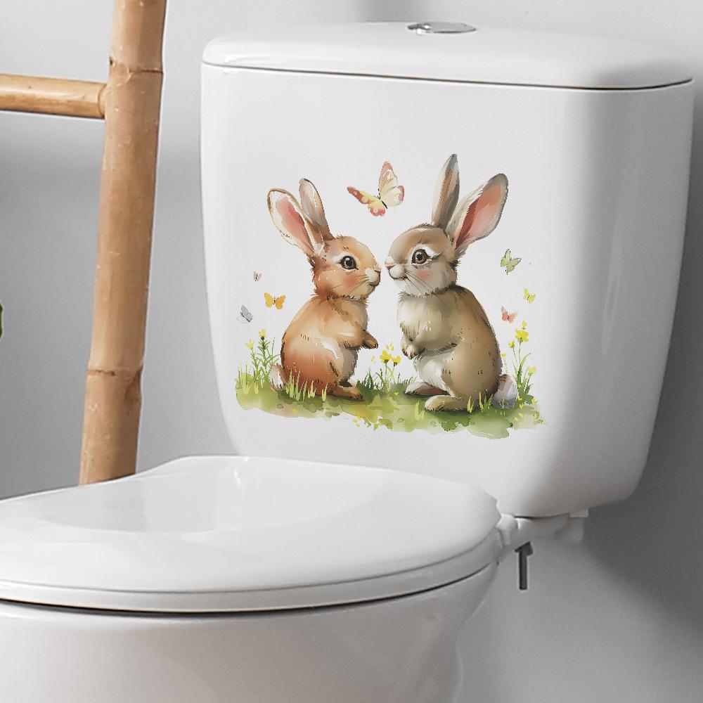 Fun-m115 Милый мультфильм кролик трава туалет с ванной украшение ванной комнаты настенная наклейка