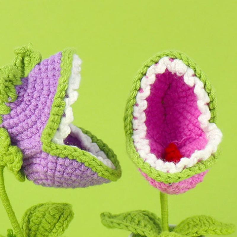 1PC Hand-Knitted Cannibal Flower Potted Crochet Ornaments Artificial Bonsai Desktop Decor