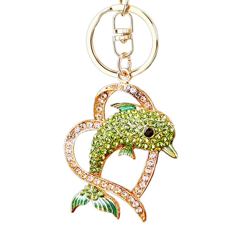 Keychain Sparkling Rhinestones Dolphin Charm Wearing Crown Key Chain Decorative Wallet Backpack Car Key Holder Bag Charm 91