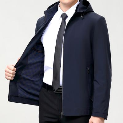 Модная куртка с капюшоном для мужчин весна-осень, новый деловой повседневный топ, тонкий пиджак среднего возраста с воротником-стойкой