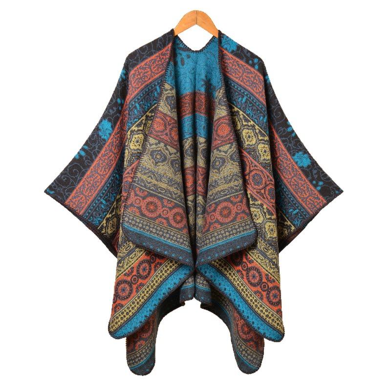 New Women's Retro Totem Thickened Warm Shawl Cape A Versatile Retro Air-conditioned Room Warm Outside