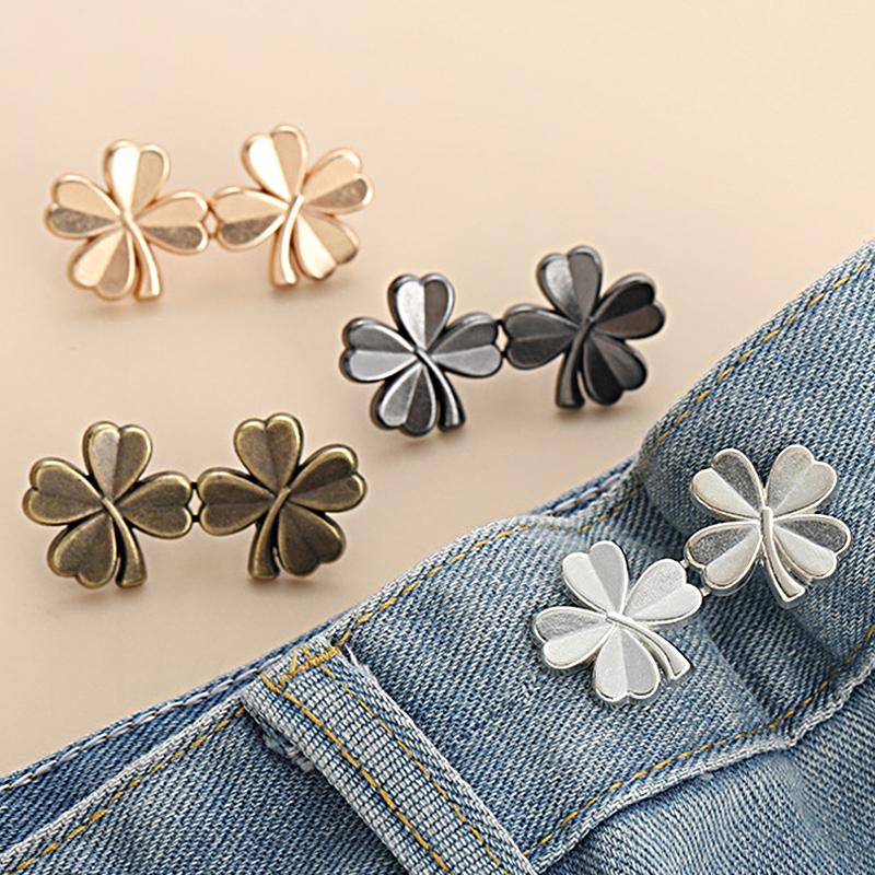 1/10Pair Required Button Adjust Waistline No Sewing Clothing Accessory Four Leaf DIY Adjustable Tightener Waist Buckle No Staple