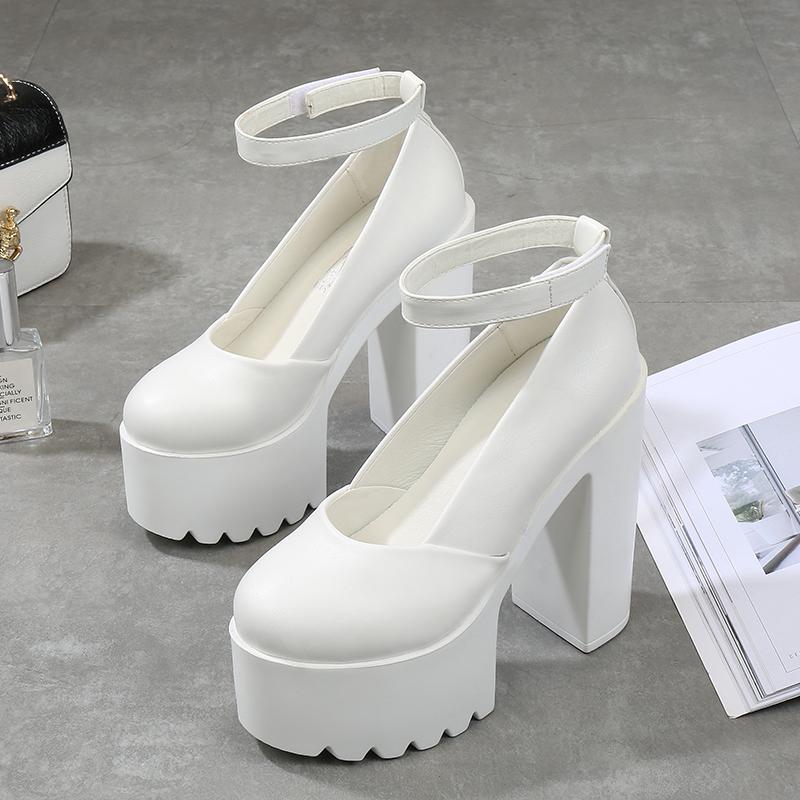 Gdgydh Женские пикантные туфли-лодочки на высоком каблуке, туфли Мэри Джейн для офиса, на блочном каблуке и платформе, белые, черные, весенне-летние, с ремешком на щиколотке