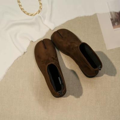 Версия из коровьей кожи~ нишевые ботильоны с раздвоенным носком, женские новые универсальные ботинки Мартина на толстом каблуке с задней молнией