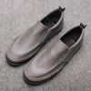 Flat Round Toe Leather Loafers Shoes for Men Retro Pu Classic Original 2025 Trend Man Casual Shoe Legitimate Low Price Cowhide