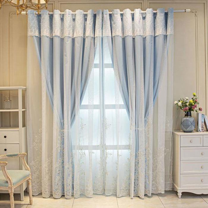 Curtains Double Lace Full Blackout Curtains Nordic Princess Style Living Room Bedroom Balcony Curtain Rod Bay Window